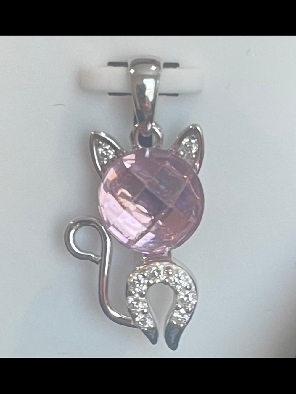 Cat Moissanite pendant with pink middle stone 925 silver 0.25ctw Moissanite
